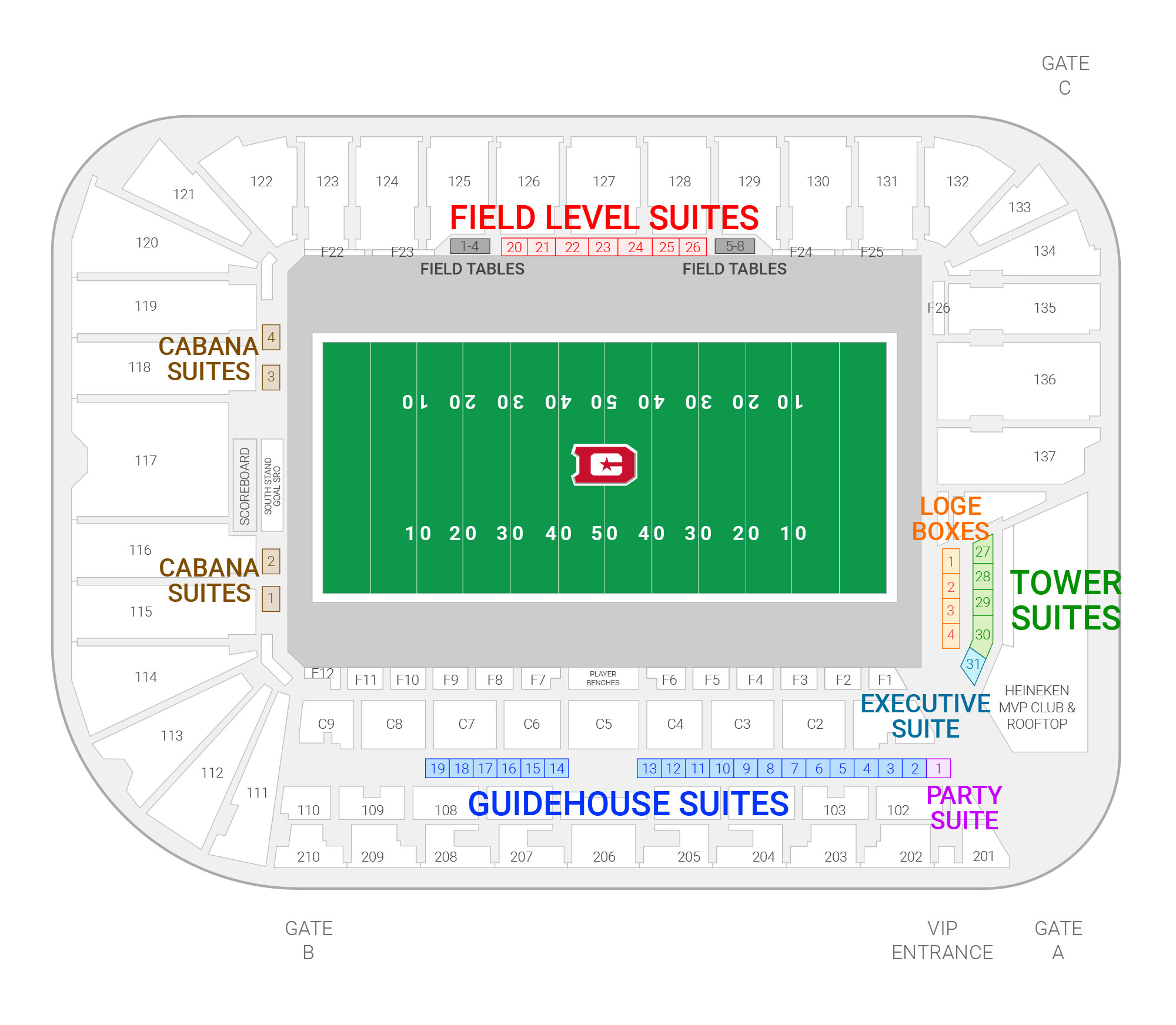 Audi Field / D.C. Defenders Suite Map and Seating Chart